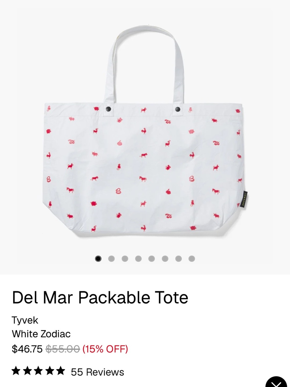 Lo & Sons Del Mar Packable Tote - White Zodiac, size Large